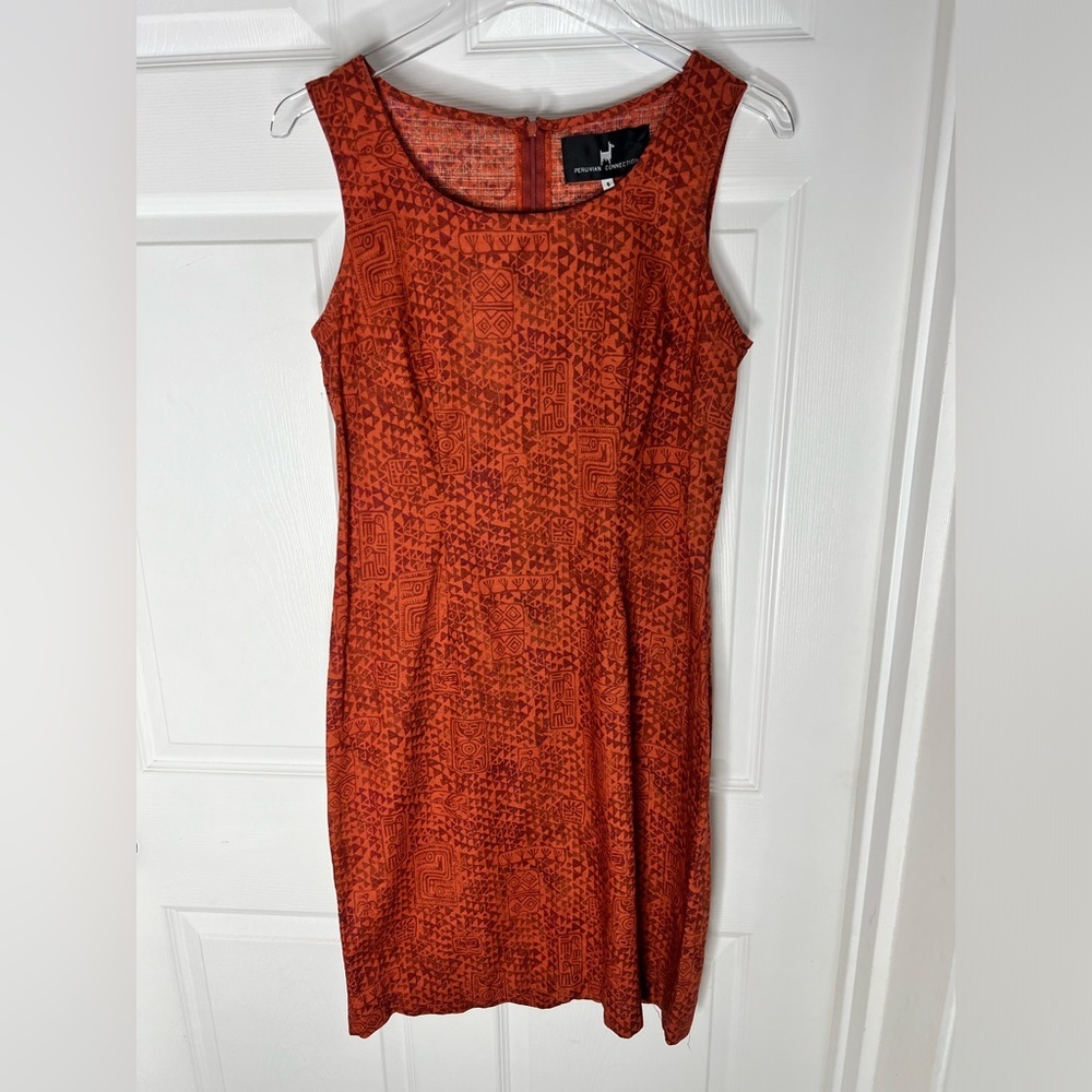 Peruvian Connection Burnt Orange Sheath Dress Sz 6